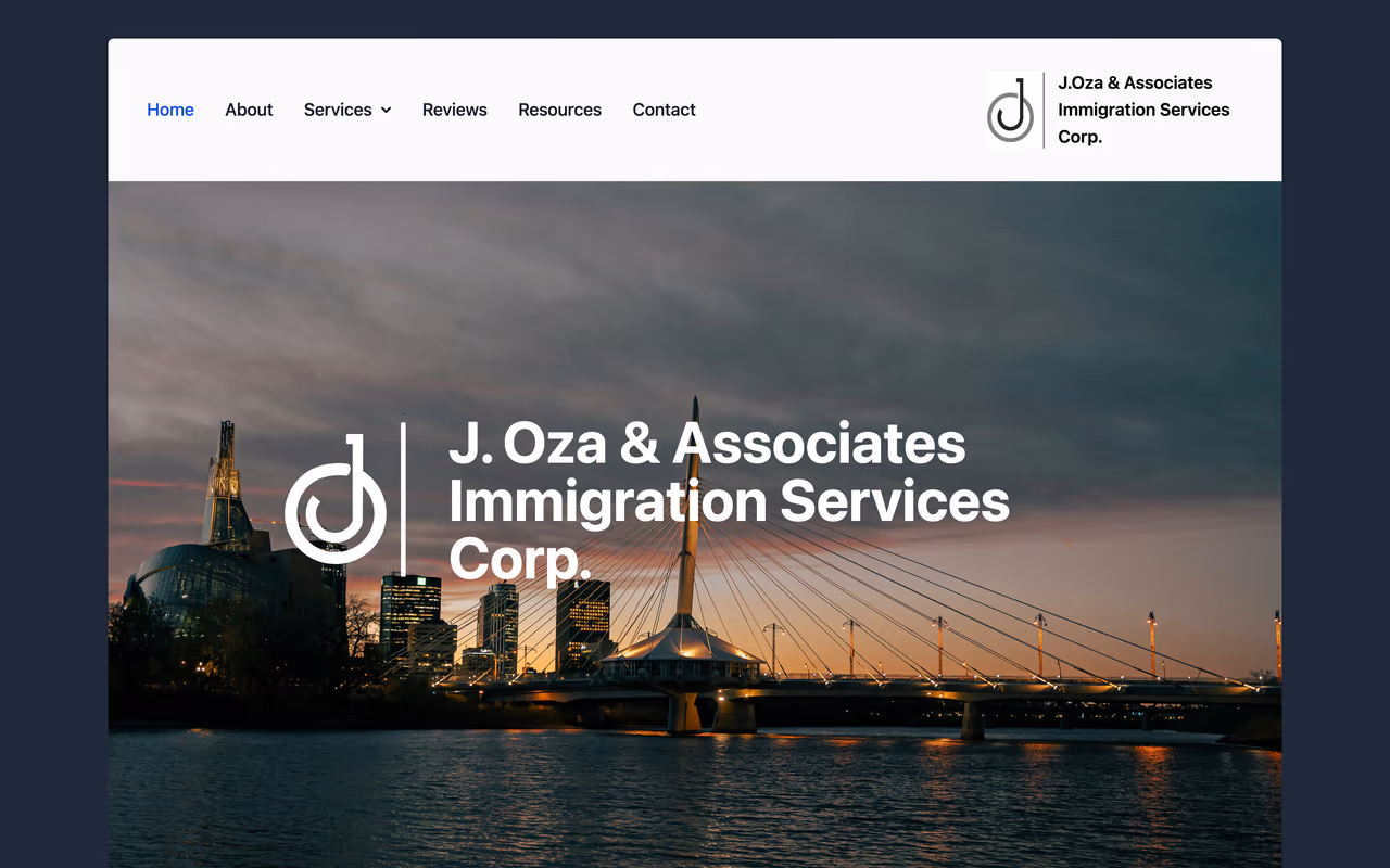 J. Oza & Associates Immigration Services website homepage
