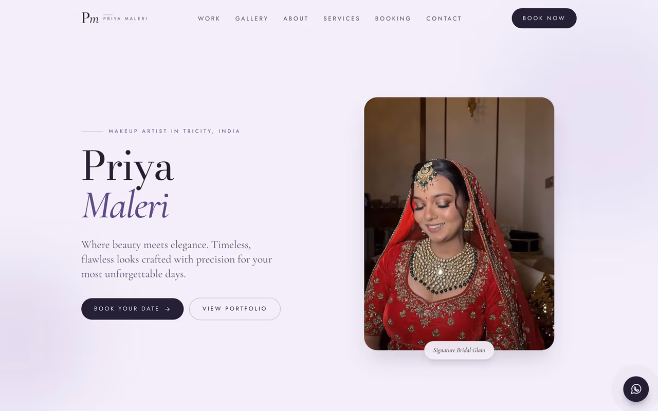 Priya Maleri bridal makeup artist website homepage